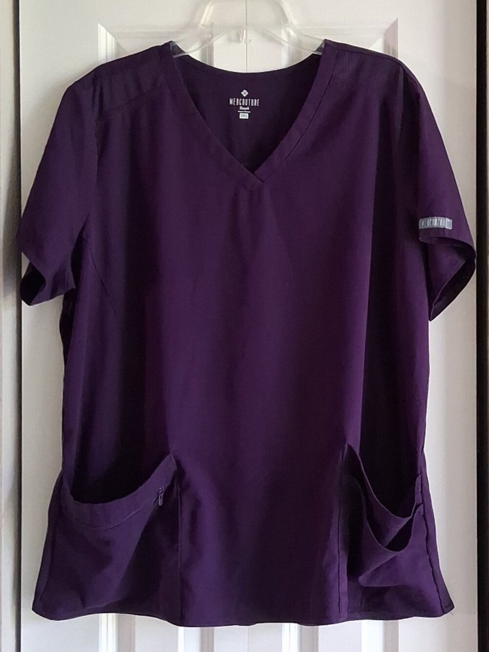 Med Couture Touch Knit Back Purple Short Sleeve Scrub Top Women's Size 2X